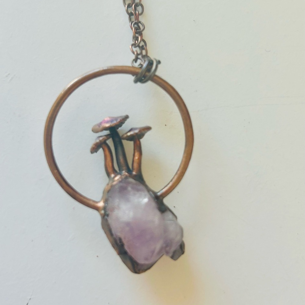 Copper & Amethyst Mushroom Pendant Necklace